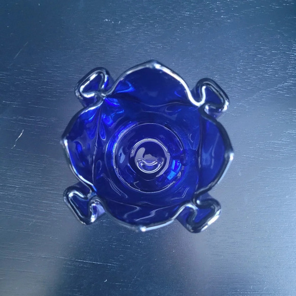 Vintage Partylite Sapphire Votive Candle Holders Cobalt Blue Handkerchief Glass - Picture 7 of 8